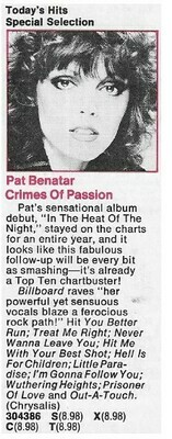Benatar, Pat / Crimes of Passion | Columbia Record + Tape Club | Magazine Ad | 1980