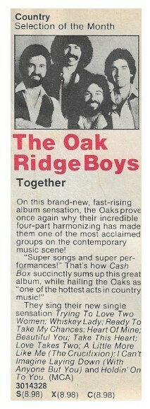 Oak Ridge Boys / Together | Columbia Record + Tape Club | Magazine Ad | August 1980