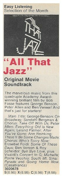 Soundtrack / All That Jazz | Columbia Record + Tape Club | Magazine Ad | August 1980