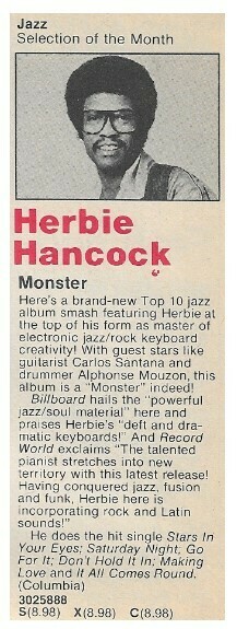 Hancock, Herbie / Monster | Columbia Record + Tape Club | Magazine Ad | August 1980
