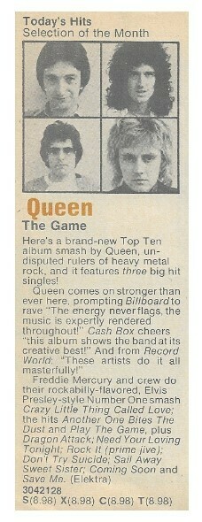 Queen / The Game | Columbia Record + Tape Club | Magazine Ad | November 1980