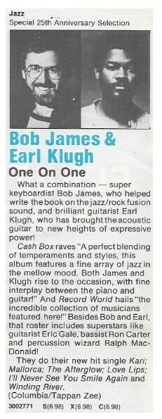 James, Bob / One On One | Columbia Record + Tape Club | Magazine Ad | 1980 | with Earl Klugh