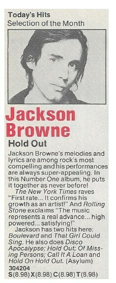 Browne, Jackson / Hold Out | Columbia Record + Tape Club | Magazine Ad | January 1981