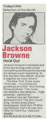 Browne, Jackson / Hold Out | Columbia Record + Tape Club | Magazine Ad | January 1981