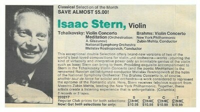 Stern, Isaac / Tchaikovsky: Violin Concerto | Columbia Record + Tape Club | Magazine Ad | June 1979