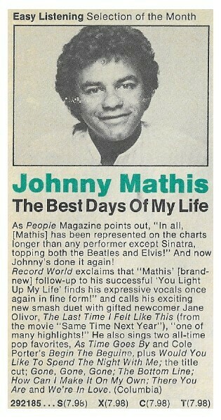 Mathis, Johnny / The Best Days of My Life | Columbia Record + Tape Club | Magazine Ad | June 1979
