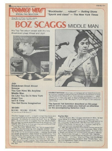 Scaggs, Boz / Middle Man | Columbia Record + Tape Club | Magazine Ad | Fall 1980