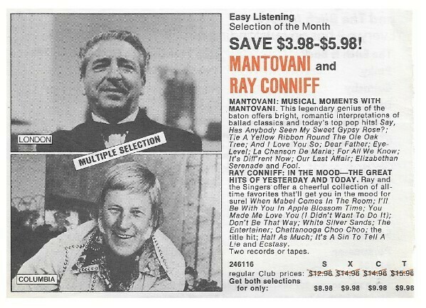 Mantovani / Musical Moments with Mantovani | Columbia Record + Tape Club | Magazine Ad | 1974 | with Ray Conniff