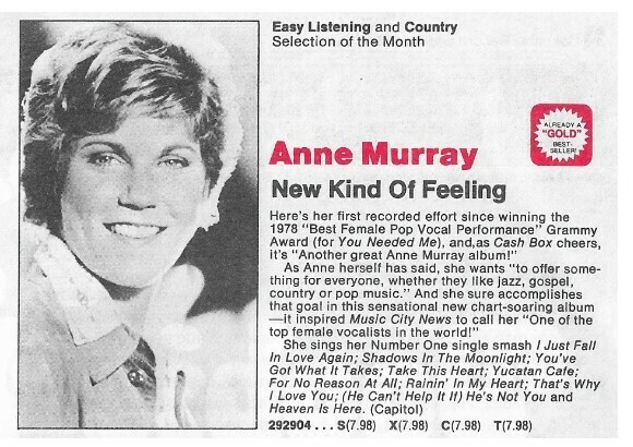 Murray, Anne / New Kind of Feeling | Columbia Record + Tape Club | Magazine Ad | July 1979