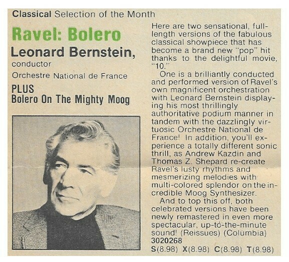 Bernstein, Leonard / Ravel: Bolero | Columbia Record + Tape Club | Magazine Ad | July 1980