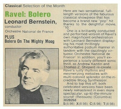 Bernstein, Leonard / Ravel: Bolero | Columbia Record + Tape Club | Magazine Ad | July 1980