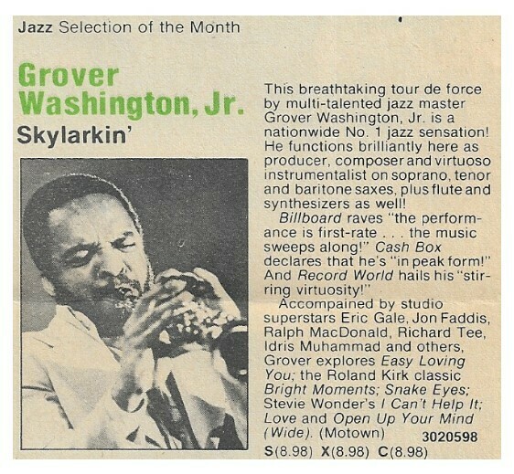 Washington, Grover (Jr.) / Skylarkin&#39; | Columbia Record + Tape Club | Magazine Ad | July 1980