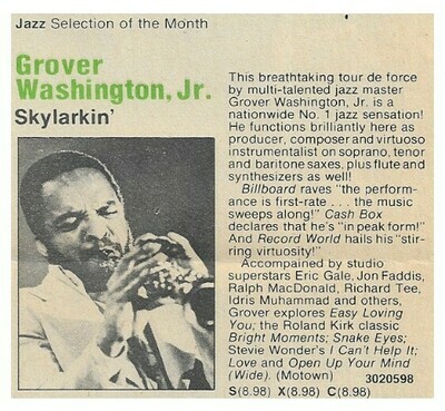 Washington, Grover (Jr.) / Skylarkin&#39; | Columbia Record + Tape Club | Magazine Ad | July 1980