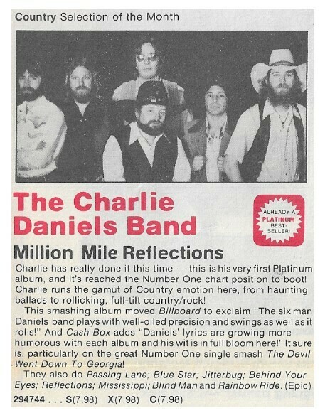Daniels, Charlie (Band) / Million Mile Reflections | Columbia Record + Tape Club | Magazine Ad | December 1979
