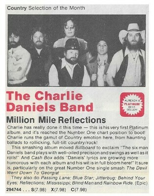 Daniels, Charlie (Band) / Million Mile Reflections | Columbia Record + Tape Club | Magazine Ad | December 1979