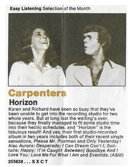 Carpenters / Horizon | Columbia Record + Tape Club | Magazine Ad | September 1975