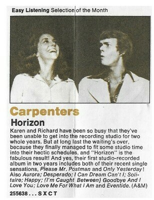 Carpenters / Horizon | Columbia Record + Tape Club | Magazine Ad | September 1975