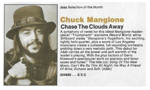 Mangione, Chuck / Chase the Clouds Away | Columbia Record + Tape Club | Magazine Ad | September 1975