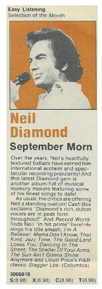 Diamond, Neil / September Morn | Columbia Record + Tape Club | Magazine Ad | May 1980