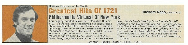 Kapp, Richard / Greatest Hits of 1721 | Columbia Record + Tape Club | Magazine Ad | May 1980