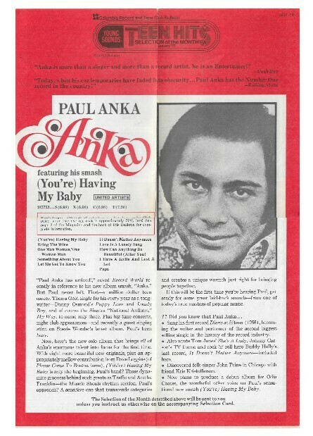 Anka, Paul / Anka | Columbia Record + Tape Club | Magazine Ad | January 1975