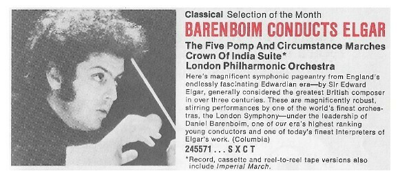 Barenboim, Daniel / Barenboim Conducts Elgar | Columbia Record + Tape Club | Magazine Ad | January 1975