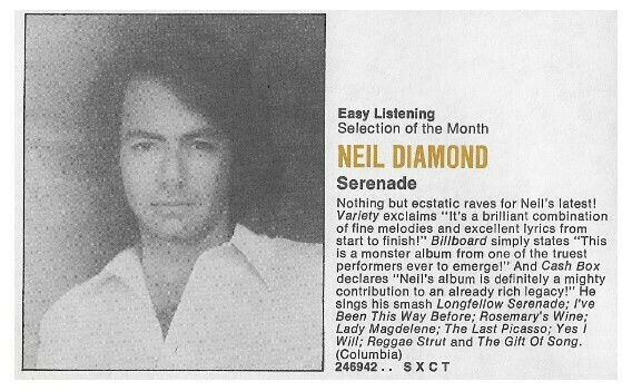 Diamond, Neil / Serenade | Magazine Ad | March 1975