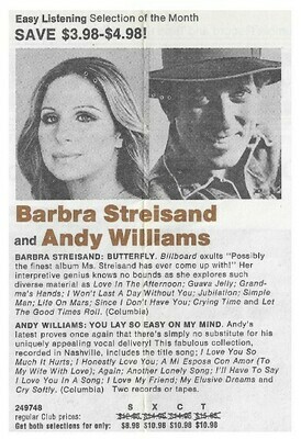 Streisand, Barbra / Butterfly | Magazine Ad | February 1975 | with Andy Williams