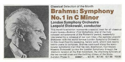 Stokowski, Leopold / Brahms: Symphony No. 1 in C Minor | Magazine Ad | February 1975