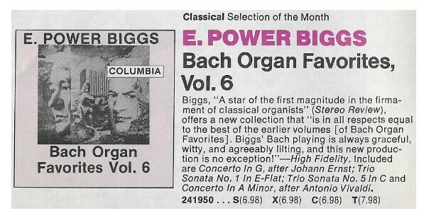 Biggs, E. Power / Bach Organ Favorites, Vol. 6 | Magazine Ad | Fall 1974