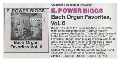 Biggs, E. Power / Bach Organ Favorites, Vol. 6 / 1974