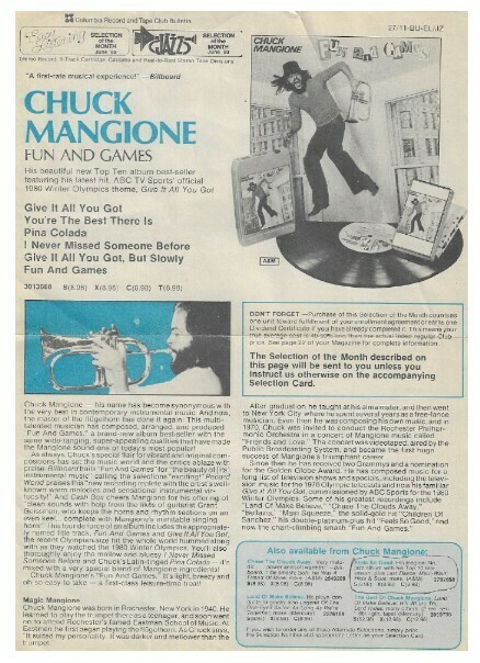 Mangione, Chuck / Fun and Games | Magazine Ad | June 1980