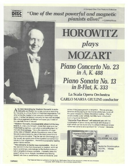 Horowitz, Vladimir / Horowitz Plays Mozart | Magazine Ad | 1988