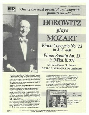 Horowitz, Vladimir / Horowitz Plays Mozart | Magazine Ad | 1988