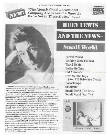 Lewis, Huey (and The News) / Small World | Magazine Ad | 1988