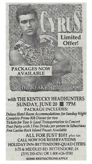 Cyrus, Billy Ray / Achy Breaky Heart Tour - Iowa Show | Newspaper Ad | June 1993