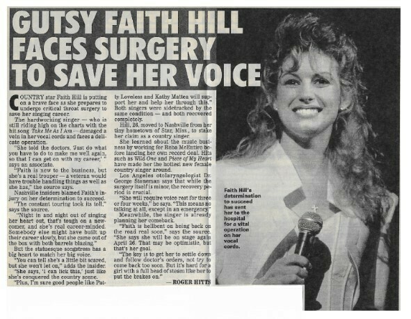 Hill, Faith / Faces Surgery to Save Her Voice | January 1995