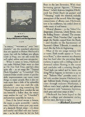 Hitchcock, Robyn / Globe of Frogs | Magazine Review | March 1988
