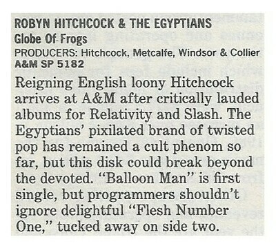 Hitchcock, Robyn / Globe of Frogs | Magazine Review | February 1988
