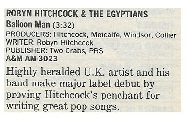 Hitchcock, Robyn / Balloon Man | Magazine Review | March 1988
