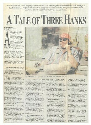 Williams, Hank (Jr.) / A Tale of Three Hanks | Newspaper Article | 1996