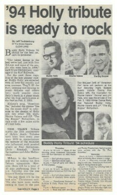 Holly, Buddy / Tribute - Surf Ballroom - Clear Lake, IA | Newspaper Articles | February 1994