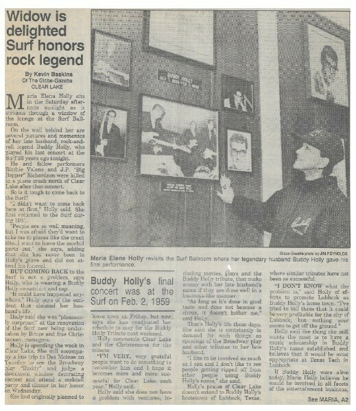 Holly, Buddy / Tribute - Surf Ballroom - Clear Lake, IA | Newspaper Articles | February 1992