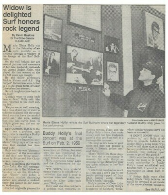 Holly, Buddy / Tribute - Surf Ballroom - Clear Lake, IA | Newspaper Articles | February 1992