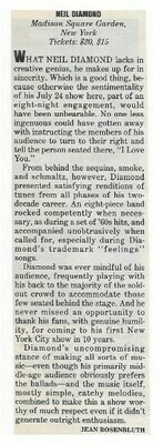 Diamond, Neil / Madison Square Garden | Magazine Review | August 1986