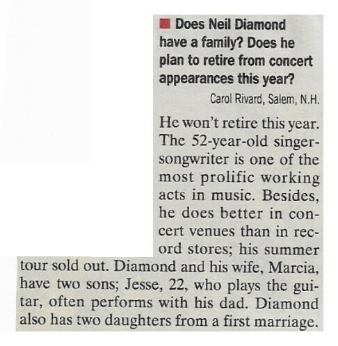 Diamond, Neil / Does Neil Diamond Have a Family? | Magazine Article | 1994