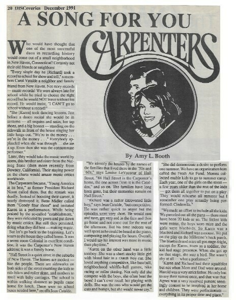 Carpenters / A Song For You | Magazine Article | December 1991