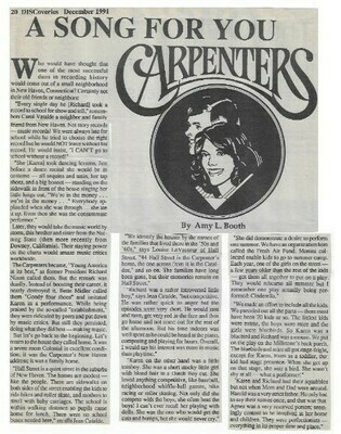 Carpenters / A Song For You | Magazine Article | December 1991