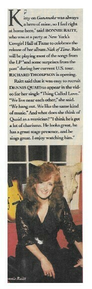 Raitt, Bonnie / Kitty On Gunsmoke Was Always a Hero of Mine | Magazine Article | May 1989
