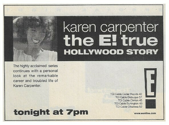 Carpenter, Karen / The E! True Hollywood Story | Magazine Ad | April 1997